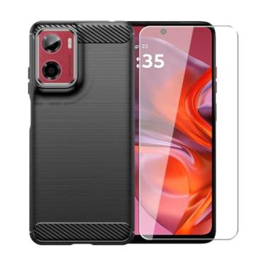 Imagem de WDMYLFTW Capa protetora para celular Motorola Moto G05 com película de alta definição, antiderrapante, absorção de choque, flexível, de fibra de carbono, amortecedor, borracha macia (preto)