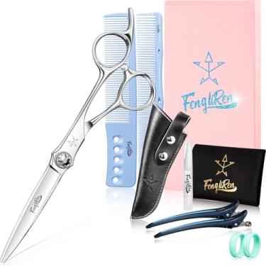 Imagem de Fengliren Tesoura profissional de alta qualidade, extremamente afiada, para corte de cabelo, tesoura de cabeleireiro de 15 cm, feita de aço inoxidável para salão de cabeleireiro e uso doméstico
