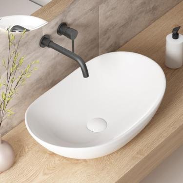 Imagem de OCEALAGOON Pias de vaso de banheiro grandes: tigela oval de 61 x 35 cm, pia de banheiro de bancada pia de banheiro de cerâmica pias de vaso modernas para banheiros
