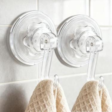 Imagem de 2 peças de gancho de ventosa transparente reutilizável resistente a vácuo janela vidro ganchos de parede cabides de toalha para cozinha, até 5 kg