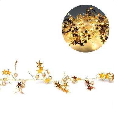 Imagem de Cordão Luminoso Natalino 1,8 Metros Led Estrelas Douradas - Taschibra