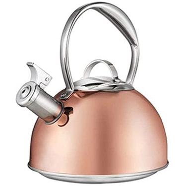 Imagem de Chaleira de fogão, chaleira para fogão, chaleira de acampamento, bule de chá, apito doméstico, fogão, água quente, elegante, aço inoxidável, com alça antiqueimadura universal