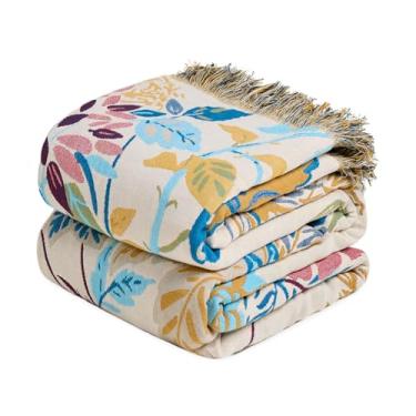 Imagem de MSGKV Cobertor Boho para sofá de algodão floral 127 x 152 cm, mantas para sofá, cadeira, musselina, respirável, leve, para casa de fazenda, decoração de casa, todas as estações