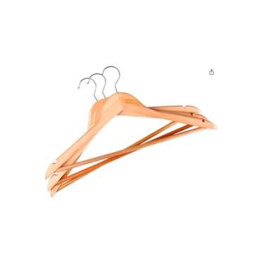 Imagem de Kit 3 Cabides de Madeira, Marfim, com Acabamento em Verniz, 44cm x 22cm, para Roupas Pesadas e Delicadas, Design Sofisticado