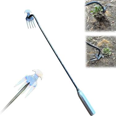 Imagem de Ferramenta de Remoção Ervas Daninhas Nova Enxada Premium Aço Manganês Manual 4 Dentes 2 em 1 Jardinagem Alta Resistência para Plantio e Cavação