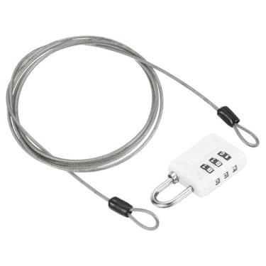 Imagem de PATIKIL Cabo de aço de segurança de 2 m (199,9 cm) com trava de combinação de 3 dígitos, 1 conjunto de cadeado de viagem revestido de PVC corda de arame de segurança laço duplo para mala de bagagem
