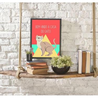 Imagem de Quadro Decorativo Bem Vindo A Casa Do Gato 45X34Cm - Quadros On-Line