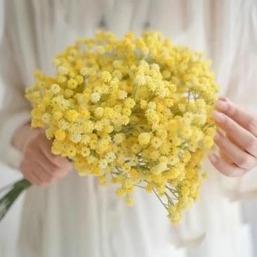 Imagem de 1 peça 22 cm Gypsophila artificial flores imitação de plástico DIY buquês florais arranjo acessórios de decoração de casamento (amarelo)