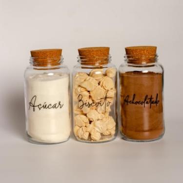 Imagem de Pote de armazenamento cafe Kit Cantinho do Café - ESCOLHA SEU KIT - Potes de Vidro 830 ml com Tampa de Cortiça(Açúcar - Biscoito - Achoc)