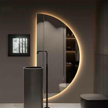 Imagem de FYLFANYAN Espelho de banheiro Antivaho Espelho de parede de 3 cores crescentes ajustáveis para quarto, espelho de vidro temperado, espelho retroiluminado sem moldura ~/