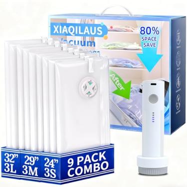 Imagem de Sacos de vedação a vácuo para viagens de roupas, bolsas de armazenamento a vácuo com bomba de ar, embalagem de compressão para bagagem e viagem de roupas (9 bolsas combo + bomba elétrica)