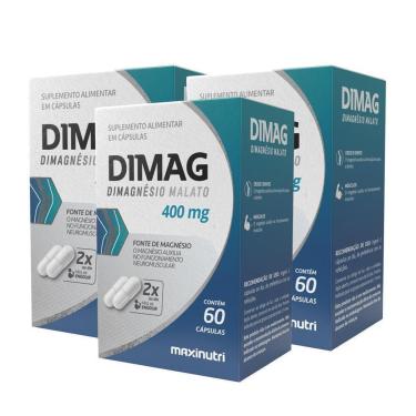 Imagem de Kit 3 Dimag Dimalato de Magnésio 400mg 60 Cáps Maxinutri-Unissex