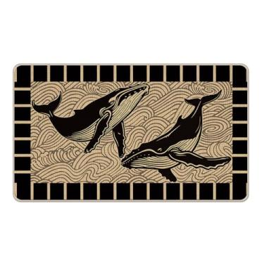 Imagem de Livcoz Tapete de porta da frente vintage baleia negra, retrô, praia, litoral, oceano, onda, mar, tapete de entrada, antiderrapante, perfil baixo náutico, interior, exterior, decoração de cozinha, 43 x