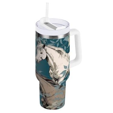 Imagem de xigua Copo Majestic Horse de 850 g com tampa e canudo, aço inoxidável de vácuo duplo isolado garrafa de água esportiva suporte de copo de café de viagem à prova de vazamento para bebida gelada