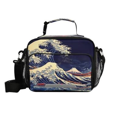 Imagem de Blueangle Sacos de almoço Great Wave para mulheres e homens, lancheira com alça de ombro, bolsas térmicas com forro à prova de vazamento (64)