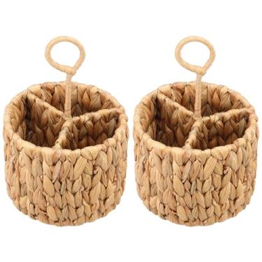 Imagem de Bandeja de talheres de tecido, suporte de talheres de jacinto de água, suporte de cesta de talheres de piquenique com alça para bancada, garfos, facas, colheres