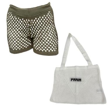 Imagem de Kit Shorts/Saia com Bolsa Feminina Saiada de Praia Tricot Moda Verão -