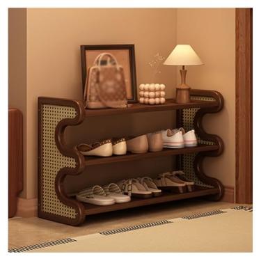 Imagem de SPXMQSS Sapateira, organizador alto e estreito de 3/4/5/6 níveis de bambu, prateleira de exibição multifuncional para entrada, armário, canto, porta, marrom, 3 níveis 50 x 25 x 52 cm