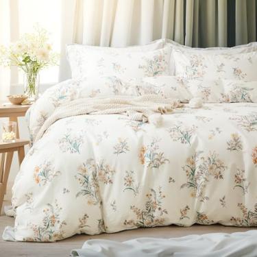 Imagem de Cozaline Conjunto de cama King 100% algodão, vintage, floral, reversível, botânico, 3 peças, conjunto de cama macio e estética para todas as estações