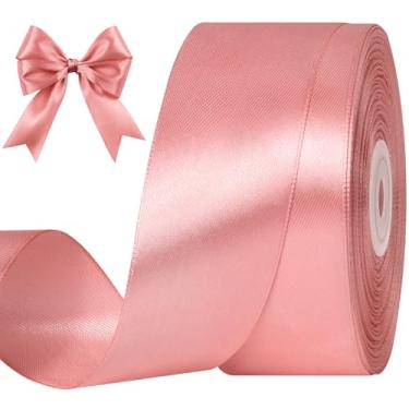 Imagem de CLUEWR Fita de cetim ouro rosa de 3,5 cm, 50 metros, rolo de fita de tecido sólido para buquês de flores, embrulho de presente, casamento, artesanato artesanal