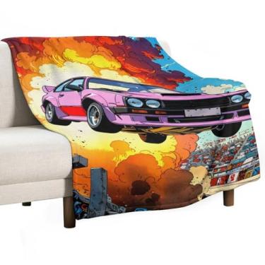 Imagem de HouLaiZhe Cobertor super macio de flanela retrô carros esportivos saltam sobre frescor explosiva cobertores leves de resfriamento para sofá-cama, cadeira, sofá, carro, viagem ao ar livre, leve, quente