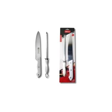 Imagem de Kit de Churrasco 2 Peças, Faca 30cm e Chaira 31cm, Aço Inox e Plástico