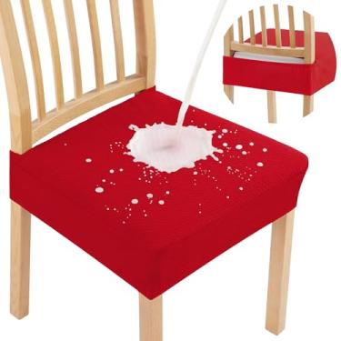 Imagem de Smiry Capas de assento à prova d'água para cadeiras de sala de jantar, conjunto de 6, capas elásticas jacquard removíveis laváveis para cadeiras, sem capas traseiras, vermelho