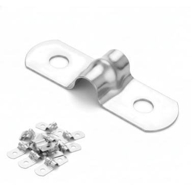 Imagem de Viongna 25 peças Braçadeira de tubo de aço inoxidável de 5/40.6 cm, tiras de dois furos, suporte em U, alça de tubo rígido, braçadeira de conduíte, braçadeira de tubo de metal, resistente