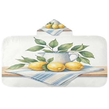 Imagem de Burbuja Bule de chá de limão com capuz toalha de banho para crianças, toalha de praia de pelúcia macia absorvente para meninas e meninos 3-10 anos, 61 x 127 cm