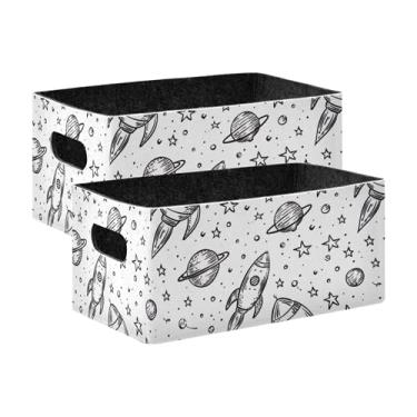 Imagem de xigua Conjunto de 2 caixas de armazenamento de naves espaciais, cubo de armazenamento dobrável, organizador de cestas de armazenamento para brinquedos, livros, prateleiras, armário, lavanderia
