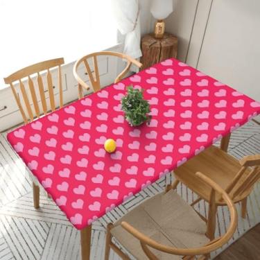 Imagem de BOXIMIAO Toalha de mesa com borda elástica em forma de coração retangular rosa à prova d'água à prova de óleo, lavável e reutilizável, capa de mesa para jantar na cozinha, 1,5 m