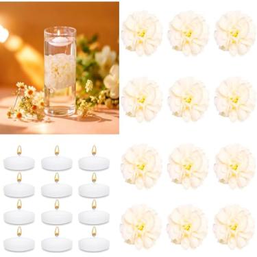 Imagem de UDU 24 velas flutuantes para centros de mesa e flores flutuantes para centros de mesa, cabeça de flor artificial para casa, aniversário, festa de casamento, decoração de mesa, champanhe