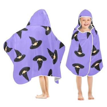 Imagem de Burbuja Chapéus de bruxa em lavanda toalha de banho com capuz para crianças, toalha de praia de pelúcia macia absorvente para meninas e meninos 3-10 anos, 61 x 127 cm