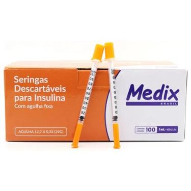 Imagem de Seringa Insulina 1ml, Com Agulha Fixa 12,7 x 0,33, Caixa com 100 Unidades, Descartável, Estéril
