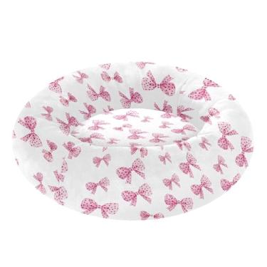 Imagem de SEHANY Cama fofa para cachorro rosquinha com laço rosa removível e lavável, pequena cama redonda para gatos, cama fofa super macia para animais de estimação com fundo antiderrapante para cães pequenos