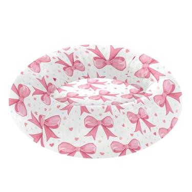 Imagem de SEHANY Cama fofa para cachorro rosquinha de laço rosa removível e lavável pequena cama redonda para gatos cama fofa super macia confortável para animais de estimação com fundo antiderrapante para cães