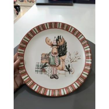 Imagem de Prato decorativo enfeite com suporte artigo casa cozinha decoracao festa mesa posta 21 cm (natal)