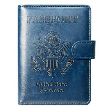 Imagem de Capa para passaporte, capa protetora ACdream de couro premium com bloqueio de RFID, capa de viagem para passaporte/cartão de crédito/passagem aérea,, Azul escuro