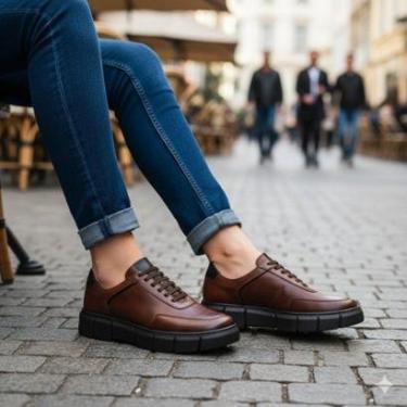 Imagem de Tênis Masculino Couro Luxo Solado Tratorado Sofisticado-Masculino