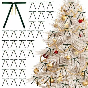 Imagem de 30 laços de veludo para árvore de Natal, laços de Natal vintage verdes de 12,7 x 18 cm com laços dourados torcidos, enfeites de laço de fita de veludo para decoração de guirlanda de presentes de porta
