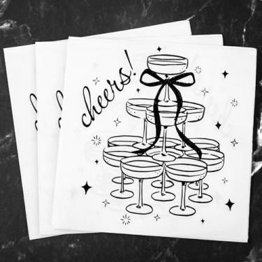 Imagem de FYSUIMU Guardanapos de papel para coquetel Black Cheers, 100 peças, torre de champanhe, arco descartável, decorativo, bebida, guardanapo para despedida de solteira, casamento, chá de panela