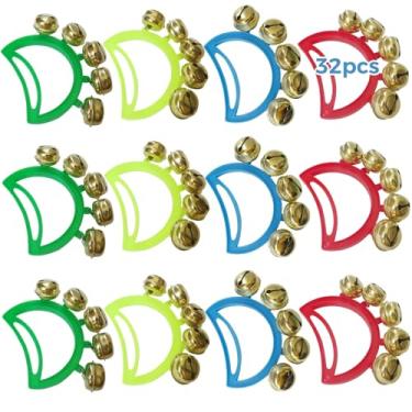 Imagem de 32 sinos de mão, instrumentos musicais Orff, Jingle Bells, 4 cores, criadores de ruído de pandeiro para pequenos e adultos, ideal para festas, celebrações e aulas de música