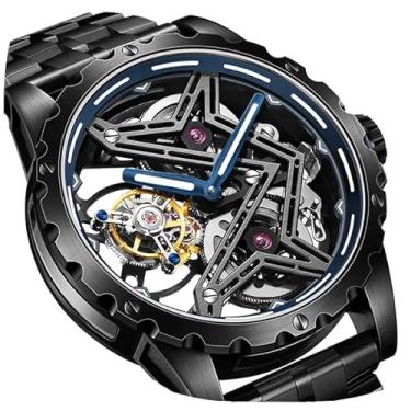 Imagem de OLEVS Relógio masculino à prova d'água mecânico luminousTourbillon, Turbilhão - aço azul