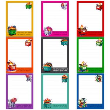 Imagem de INCOK Notas adesivas para lixeira - 9 peças de acessórios de mesa de lixo na fogueira, notas adesivas engraçadas para o trabalho, novidade, lista, memorando, material de escritório escolar para colega