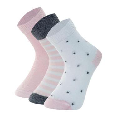 Imagem de Kit 3 Pares Meias Cano Médio Bebê Mash Infantil, 28-33, Rosa bebê