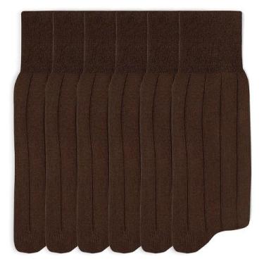 Imagem de Kit 6 Meias Mash Social Cano Longo Algodão Canelada 231.04, Marrom