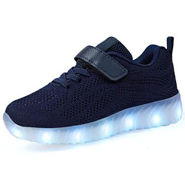 Imagem de AoSiFu Tênis infantil que acende para crianças, meninas, meninos, respirável, LED, piscando, carregamento USB, A - azul, 13 Little Kid