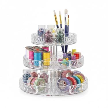 Imagem de Organizador de Artesanato Ajustável Giratório 360° Multiuso em Acrílico, Transparente, para Maquiagem, Especiarias, Escritório, Armário,Prateleira,Costura.