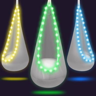 Imagem de Cadeira giratória iluminada para ambientes internos e externos, com luzes LED, macia e segura, capacidade de carga de 79,8 kg, fácil instalação, perfeita para quarto, jardim e sala de jogos (cinza)