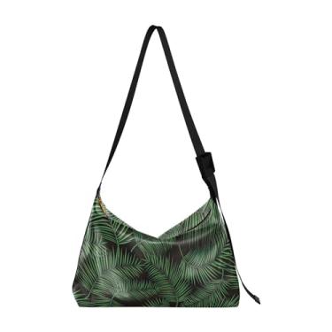 Imagem de Bolsa Hobo feminina de couro com folha de bordo amarela bolsa grande transversal exclusiva com estampa de folha, Folhas de plantas verdes tropicais